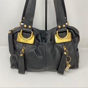 B Makowsky Black Leather & chunky metal bag